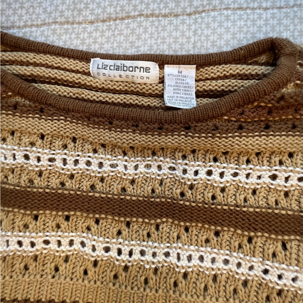 Vintage Woven Caramel Striped Cozy Retro Knit - Picture 8 of 8